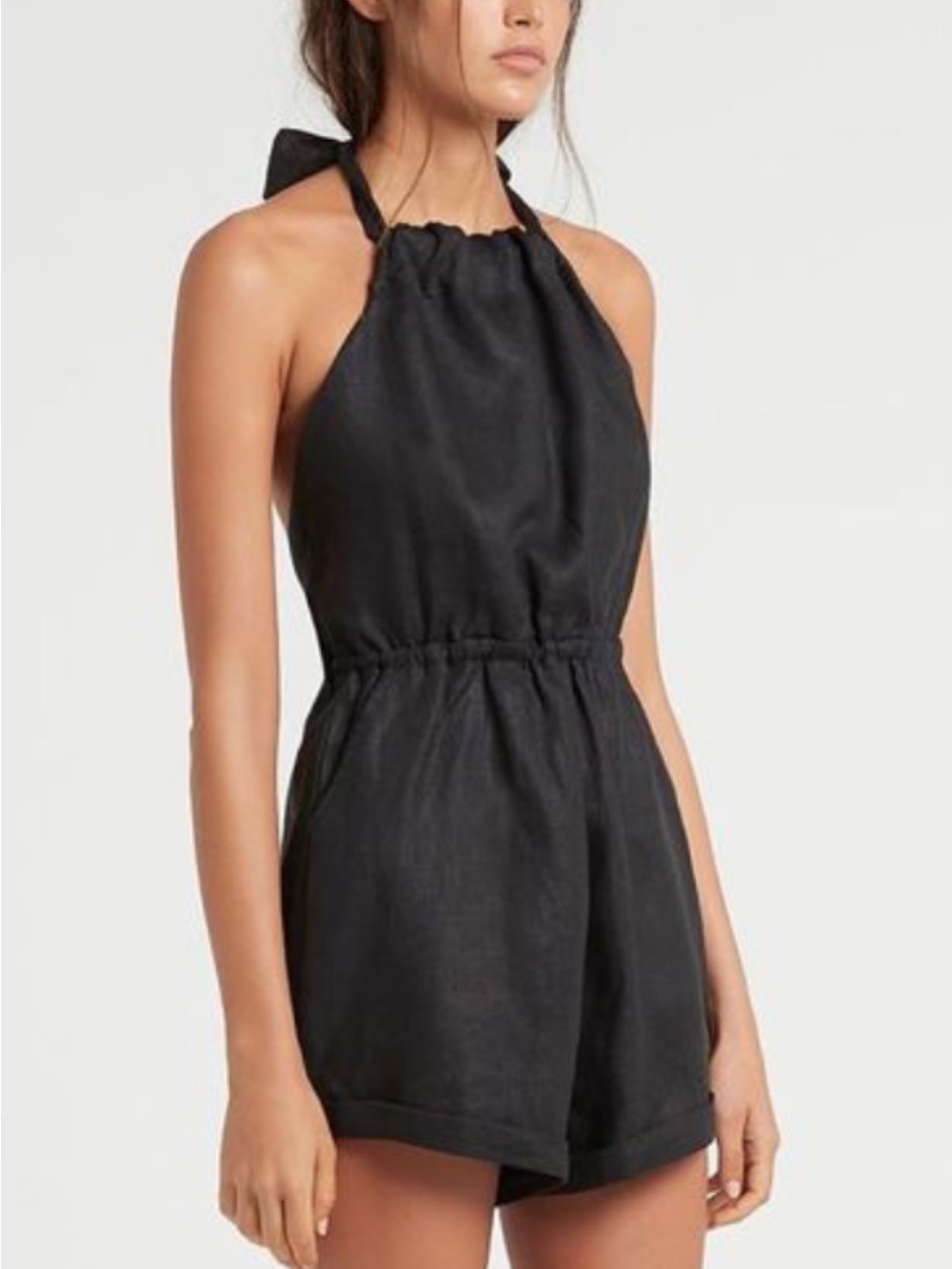 SIR the label Black Halter Linen Romper